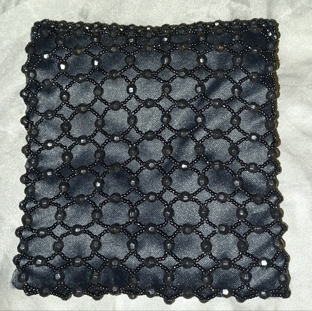 Vintage Black Satin Beaded Foldover Bag - Picture 2 of 4